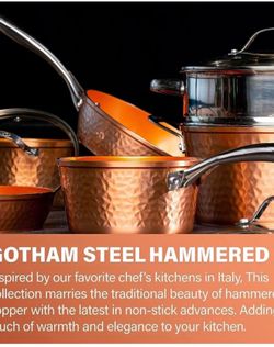Gotham Steel Hammered Copper 10 Piece Nonstick Cookware Set, Stay Cool Handles, Oven & Dishwasher Safe