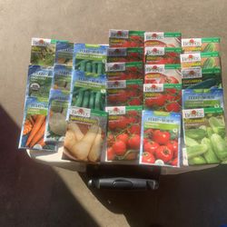 TOTAL OF 25 SMALL PACKS SEED TOMATOES CUCUMBERS CANTALOUPE SQUASH OKRA ALL 25 FOR $5