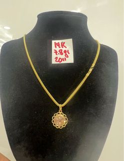 14K Solid Gold Chain and Pendant For Wedding 7.8Gr 20 Inches Long
