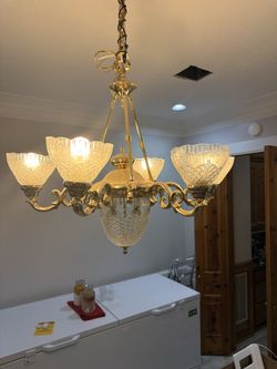 Vintage Polished Brass and Cut Crystal Chandelier