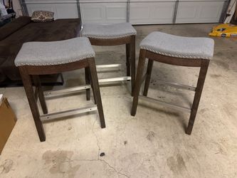 Set of 3 Saddle Bar Stools with Nailhead Trim
