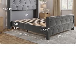Brand New 56" Velvet Wingback Bed Frame
