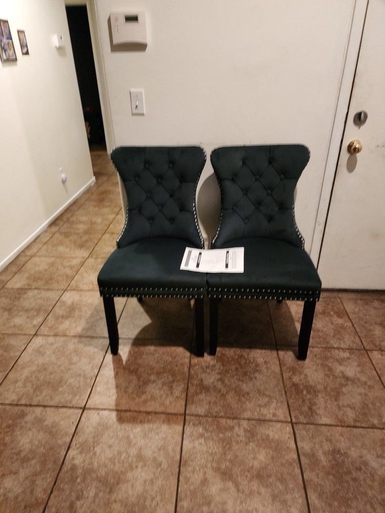 2 Dining Chairs Dark Green New
