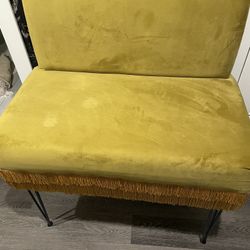 Upholstered Gold/mustard Counter Height Settee With gold beaded Trim