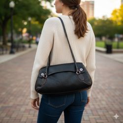 Cole HAAN Women’s Pebble Leather Black Small Satchel Purse Bag