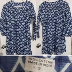 NWT Blue Long Sleeve Tunic Blouse Dress Small   