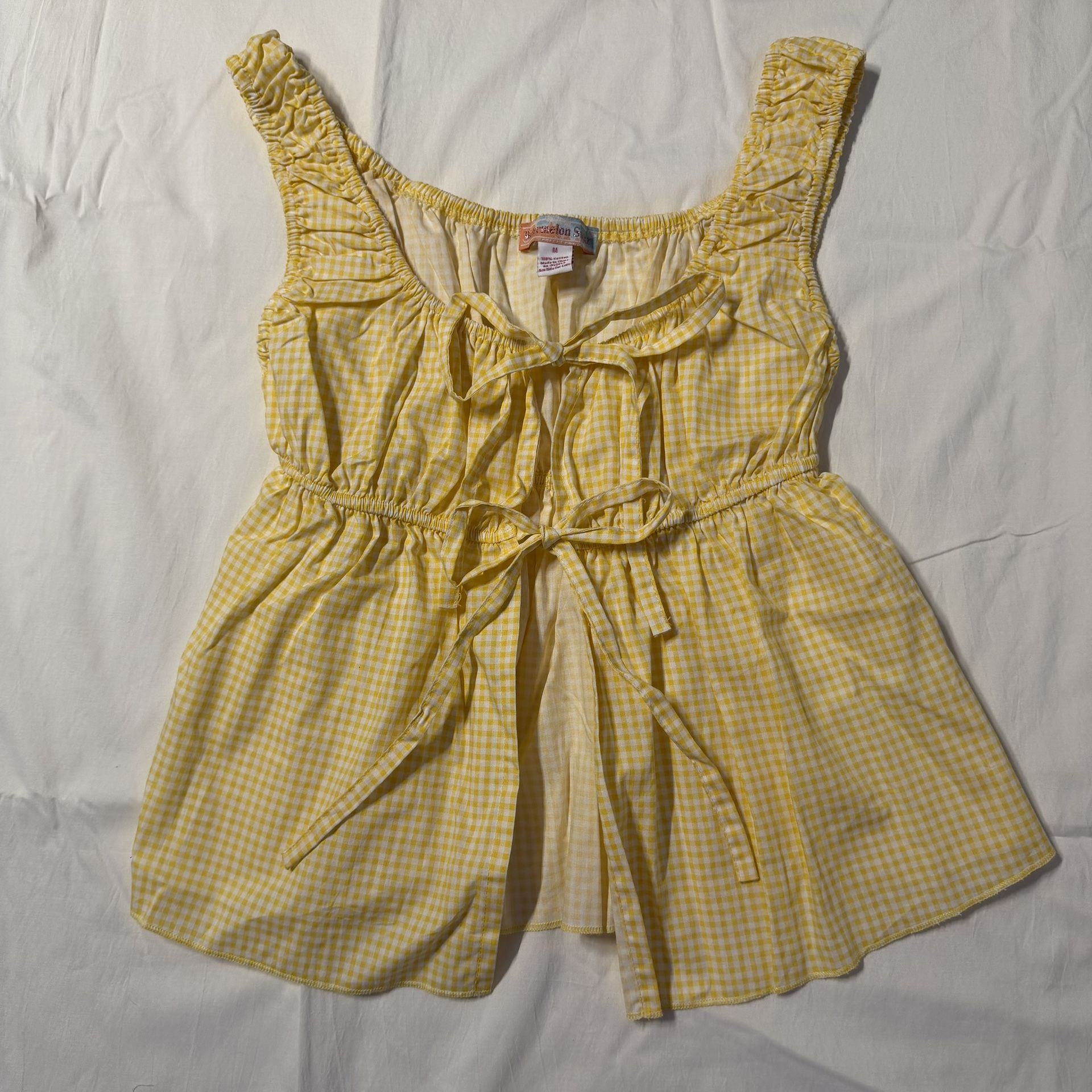 Watermelon Sugar- Women's Medium Gingham Tie-front Top/ Blouse