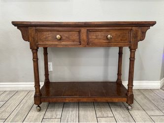 Vintage Century Furniture Oak Flip-Top Server Trolley Jacobean Bar Cart 46x32x18