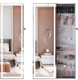 ❤️‍🔥 LED Jewelry Cabinet with Full Length Mirror,Movable Wall/Door Mounted Large Capacity Jewelry Organizer Armoire, Lockable Mirror with Jewe
