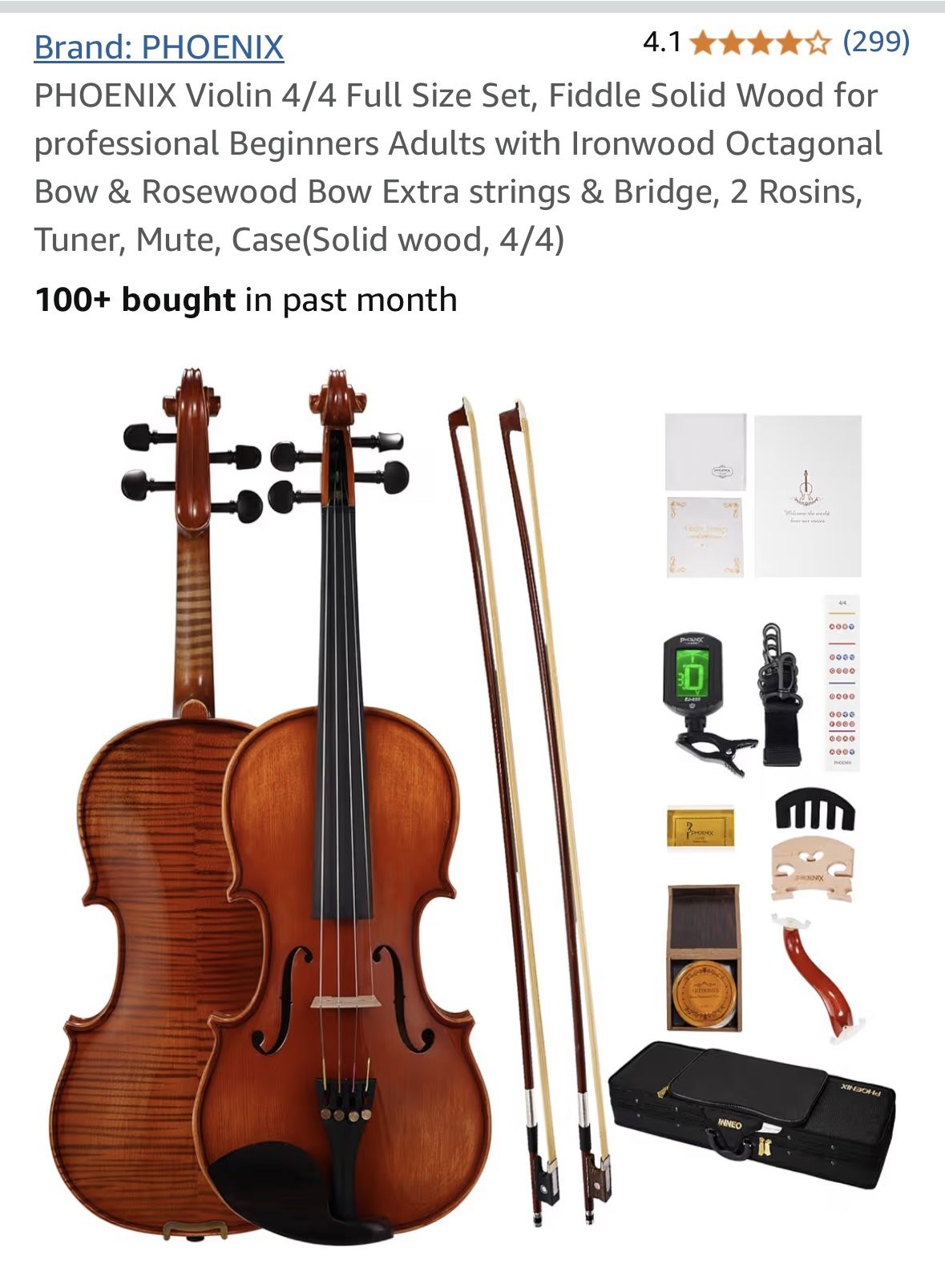 New Phoenix Violin 4/4 Full Size