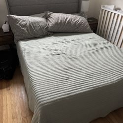 Full Grey Bed With Storage And Foam Mattress
