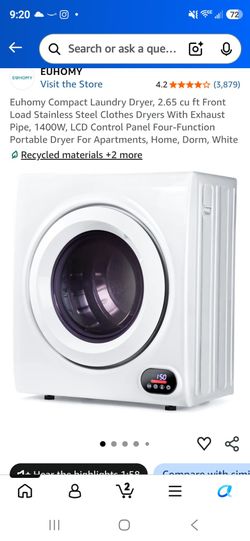 Washer and dryer for apartment