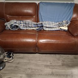 7ft Leather Couch With Double Power Recliners