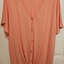 e.luna Size 3x  V Neck Tie At The Bottom Peach Color Loose Sleeves Cute Top/shirt