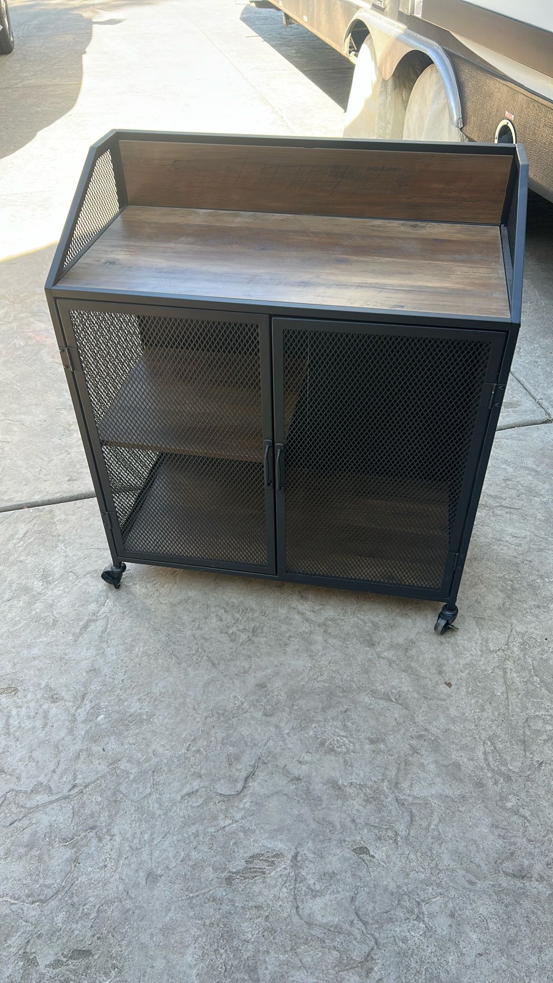 Rolling Rustic Bar Cart Cabinet