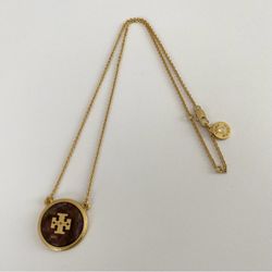 NWOT Tory Burch Semi-Precious Stone Gold Tone Logo Pendant Necklace