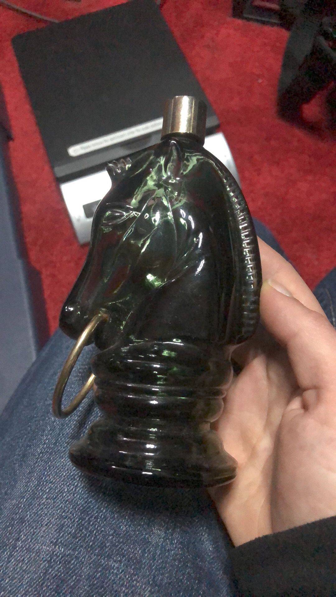 Pure Green Glass Horse Head Bottle Vintage