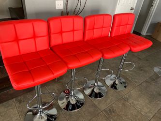 New 4 red Bar Stools / Bar Stools / red  Bar Stools / red Style Pub Stools / Adjustable Height / Price Is Firm / Picknup Only    NEW IN BOX