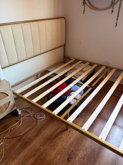 Queen velvet upholstered bed frame metal