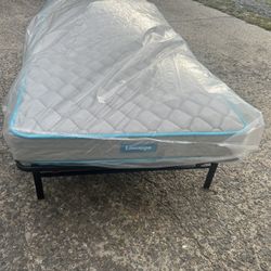 Twin Size Bed With Foldable Metal Frame For Sale
