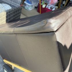 Large Faux Brown Leather Bench Opens Up To Storage