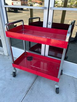 Red Metal 2-Tier Rolling Utility Cart