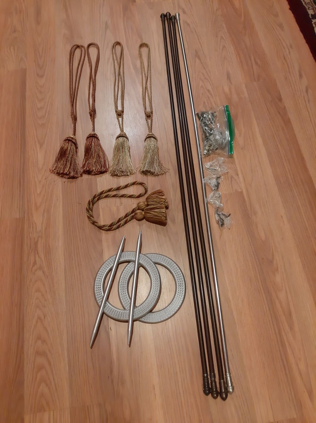 Curtain rods, holders and tied backs rope curtains.