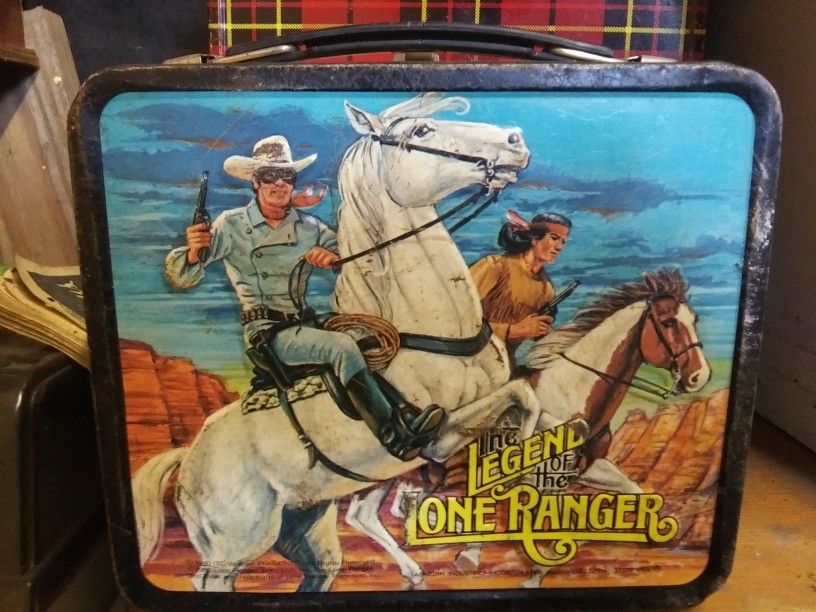 Rare Lone Ranger And Tonto Metal Lunch Box With Thermos First $150.00 Very Colorful With A Lot Of Details.. Bringing Metal Lunch Box Down To A $80