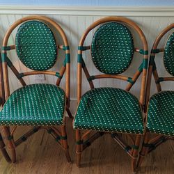 Set Of 4 Italian Cane Chairs Emerald Green Rattan Bamboo