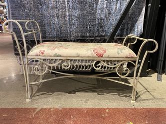 Rustic Floral Bench With Metal Frame