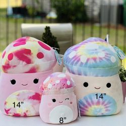 set of 3 mushroom squishmallow  rachel 14” kervena 14” molly 8”