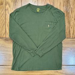 🥹Green Gold Men’s LARGE Ralph Lauren POLO Long Sleeve Knit Crew Thermal Shirt L Stiched Tee