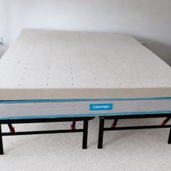 Like-New Full Linenspa Mattress, Zinus Smartbase Bed Frame and Memory Foam Topper