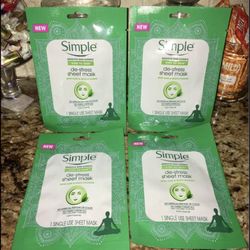 Set of 4 simple de-stress sheet mask.all for $6