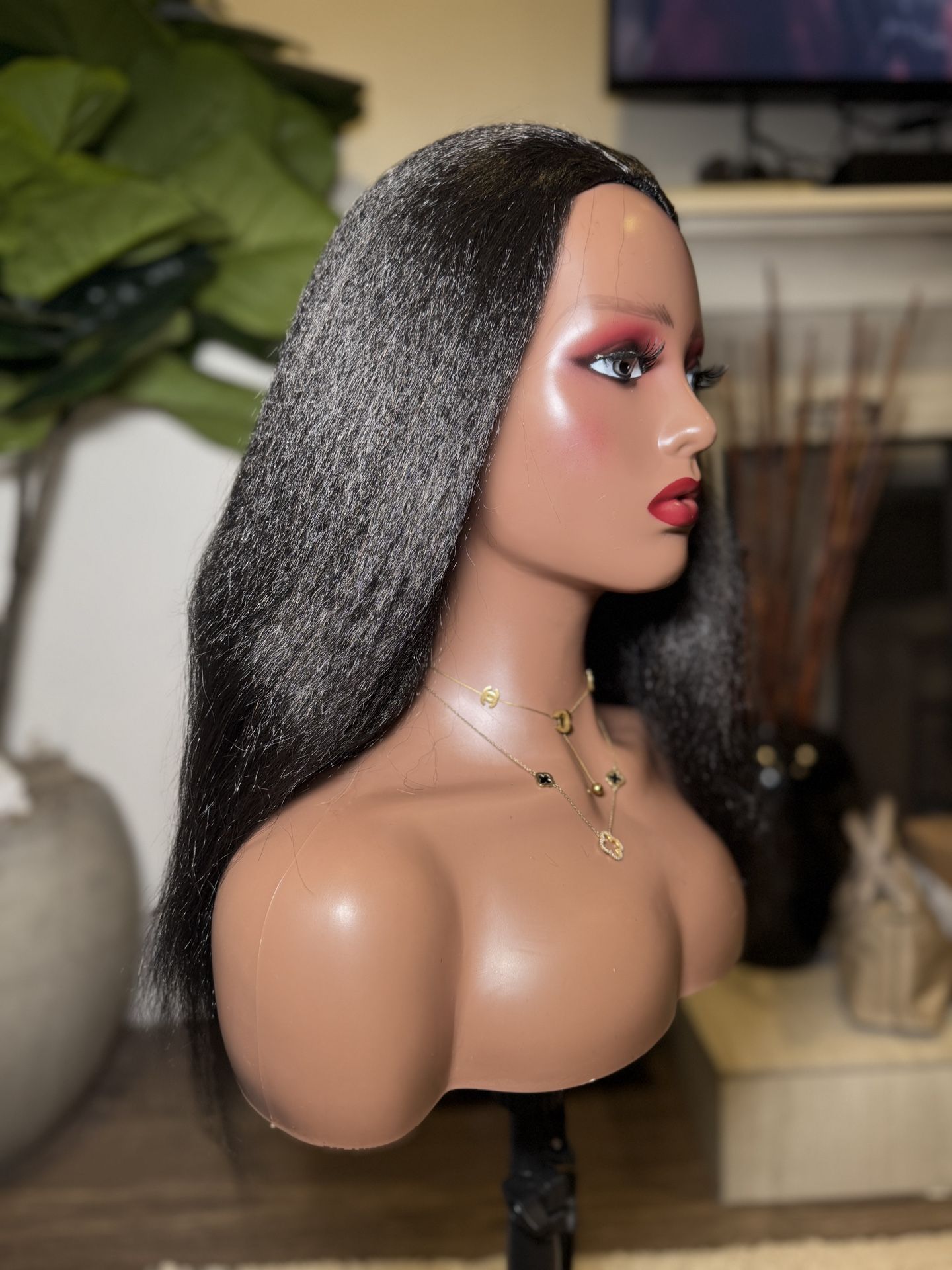 Palm Kinky Straight Human Hair Wig Half Wig 