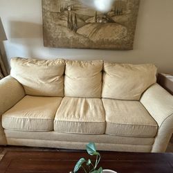 Beautiful Cream/Pale Yellow Basset, Three Cushion Couch