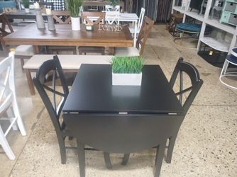 3 Pc Black   Dining Set With Drop Down  (Leaf)