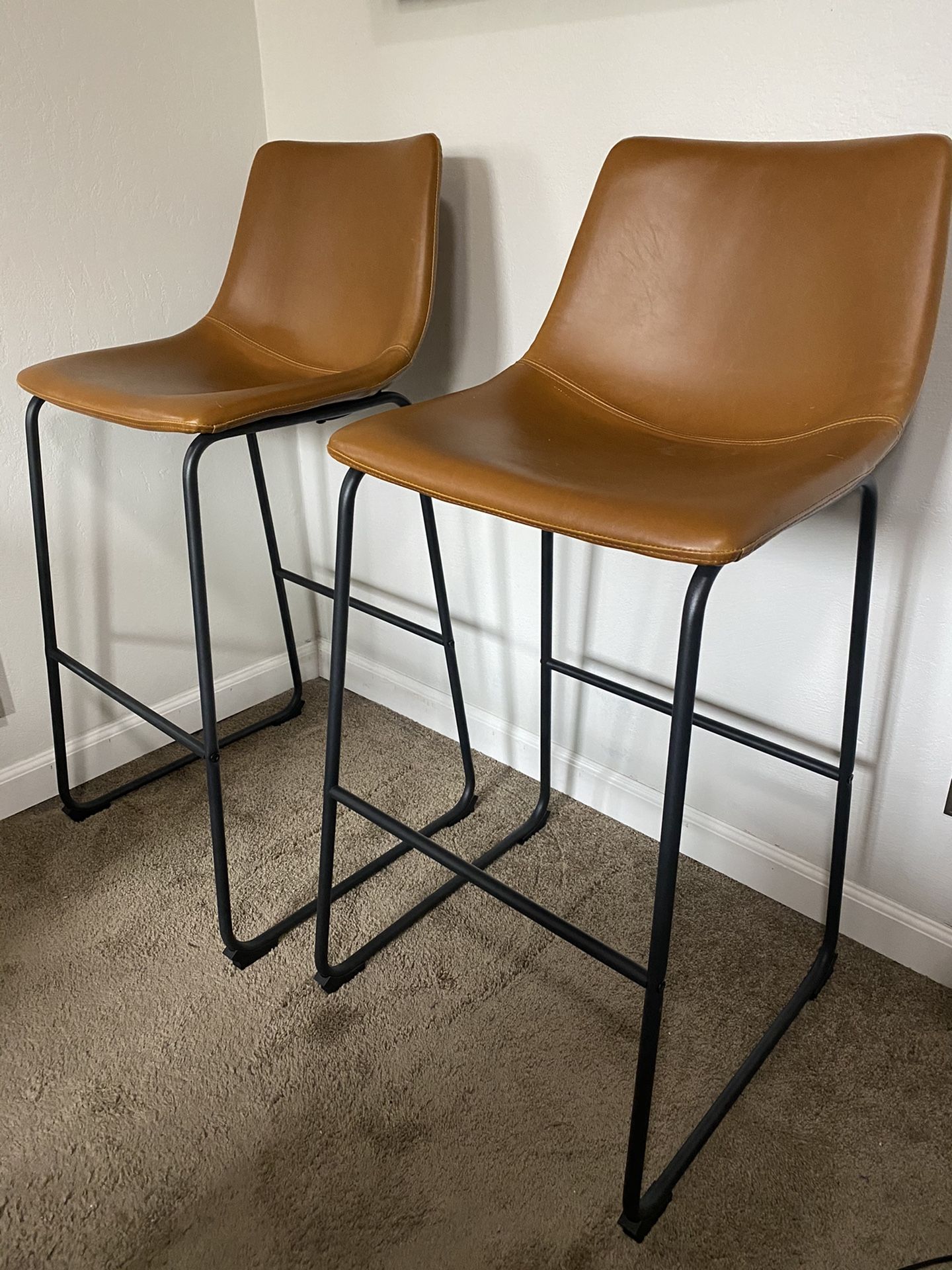 Whiskey brown faux leather bar stool chairs