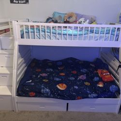 White Solid Wood Bunk Bed With Storage 