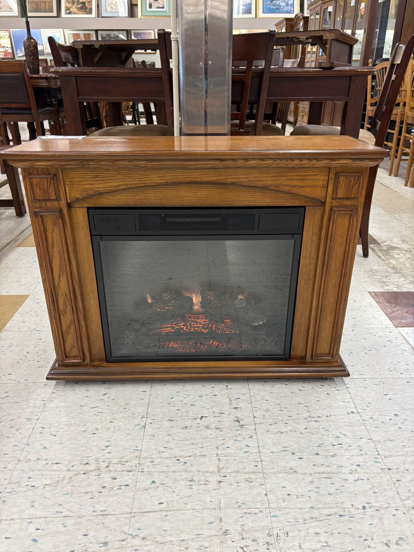Decorative Wood Fireplace & Heater w/Side Storage