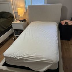 Upholstered Twin Bed with headboard, Boxspring, Mattress Included