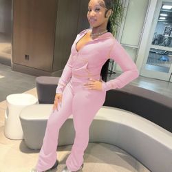 Waffle Two Piece Sweatsuit womens Hooded Long Sleeve Jacket and Flared Pants