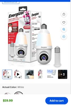 Energizer 1000 Lumens Light Bulb Camera, 2K Outdoor Smart Home Security Camera w/ Auto-Motion, White