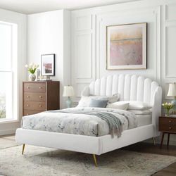 Performance Velvet Queen Wingback Platform Bed in White, gray or pink(M) $599 DELIVER AVAILABLE