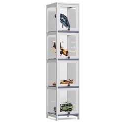 V21 $70  Display Case 30 lbs Capacity - Acrylic Flip Door - transparent on all sides - 4 Tiers - 12''L 12.5''W 60''H - White  Type: Showcase Color: Wh
