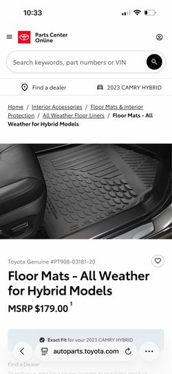 OEM Toyota Camry All-Weather Floor Mats – Complete Set