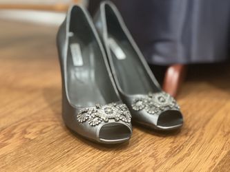 Silver Alfani Peep Toe Heels, Size 8.5