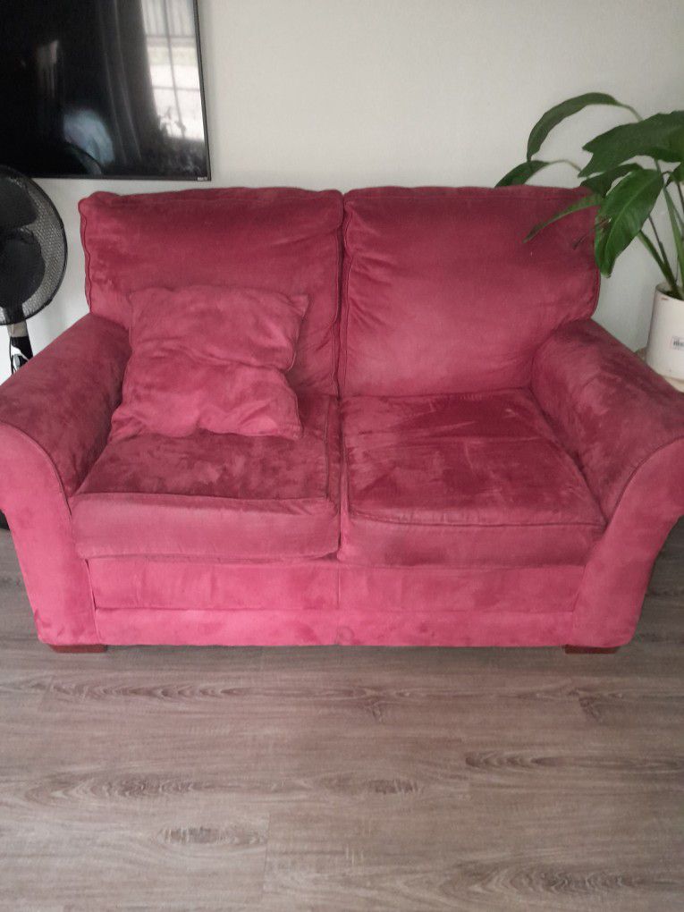 Set Of Red Suede Couches
