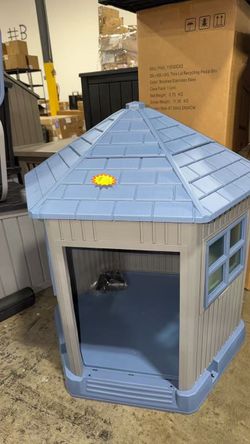 DRATO Dog House Indoor Outdoor Durable Large Dog Shelter with Outside Dog Kennel with Window and Elevated Floor for Small Medium Dogs (Blue, 34.8 * 30