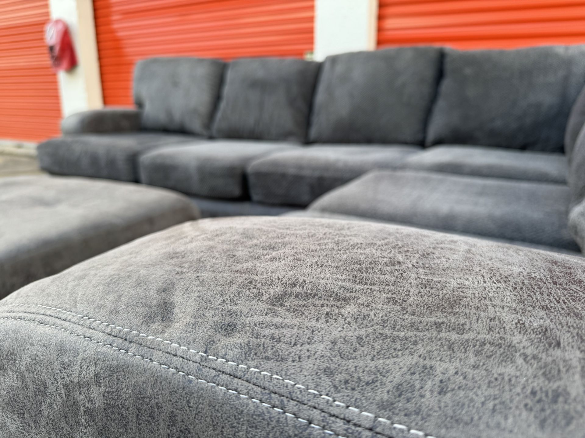 Grey Ashley Furniture L-Shape Sectional With Matching Ottoman